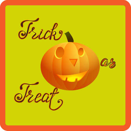Halloween card with pumpkin , lettering by hand, offer trick or treat ,vector illustrationのイラスト素材