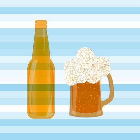 A banner poster for the Oktoberfest emblem, beer in bottle and Cup, vector illustration.のイラスト素材