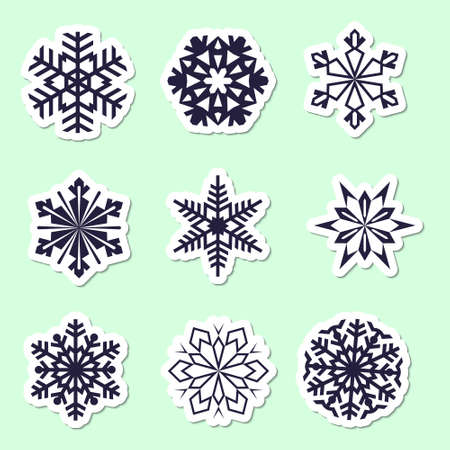 Set of snowflakes. Beautiful winter ornament. Collection of stickers of snowflakes to cut outのイラスト素材