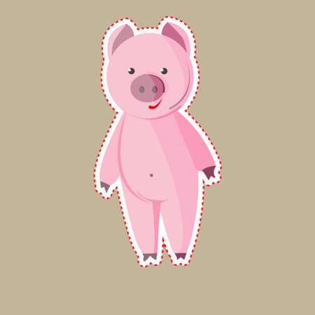 Cute pig style retro cartoon, isolated stickerのイラスト素材