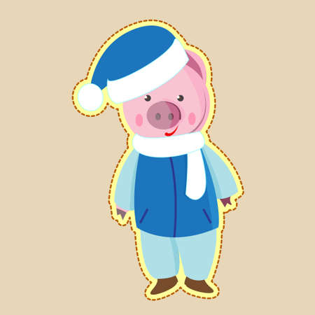 Cute pig style retro cartoon, isolated stickerのイラスト素材