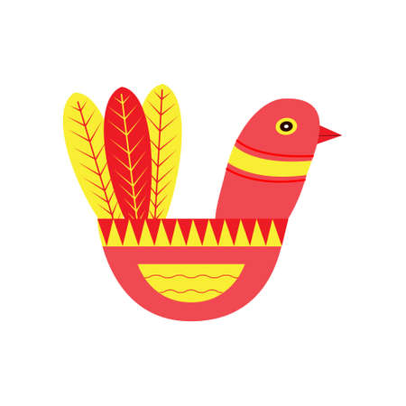 Fantastic folk bird in Scandinavian style for card designs on white background.のイラスト素材
