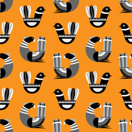 A Smeamless pattern with fantasy birds Scandinavian style vector illustrationのイラスト素材