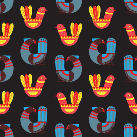A Seamless pattern with fantasy birds Scandinavian style vector illustrationのイラスト素材