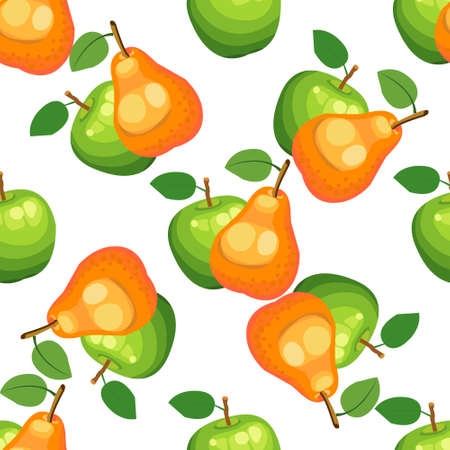 Hand drawn apples and pears seamless pattern on white background, vector illustrationのイラスト素材