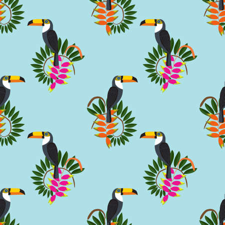 Tropical sheets, exotic African birds and flowers, vector illustration.のイラスト素材
