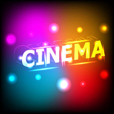 Cinema Neon Sign. Empty 3D Retro light sign with glowing Neon effect. Electrical Design Of Street Banner. Colorful vector illustration in style of 80sのイラスト素材