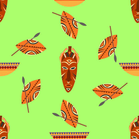 African ethnic seamless pattern with stylized icons.のイラスト素材