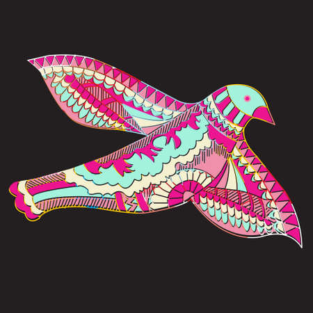 Doodle, picture of flying decorative bird, vector illustrationのイラスト素材