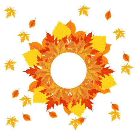 Frame with colored autumn leaves for a bright, seasonal design, vector illustrationのイラスト素材