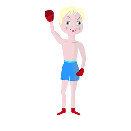 The boy is engaged in Boxing, a small boxer in sports training, vector illustrationのイラスト素材