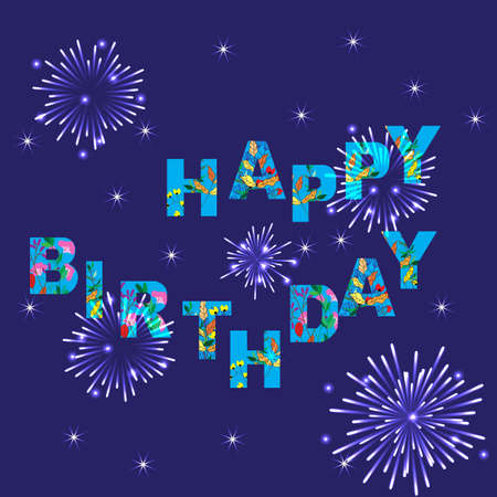 Happy birthday card template with firework in background illustrationのイラスト素材