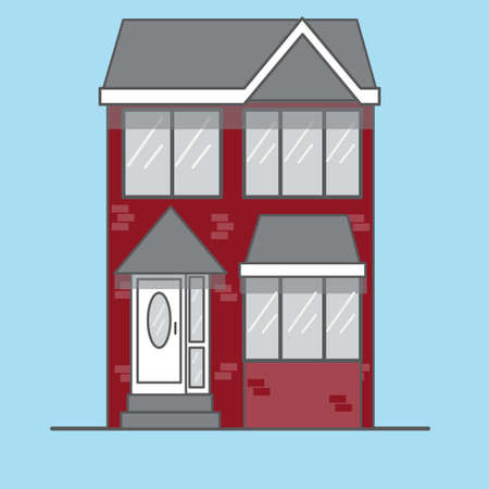 Cute cartoon house facade. Simple colorful house in flat style, vector illustration.のイラスト素材