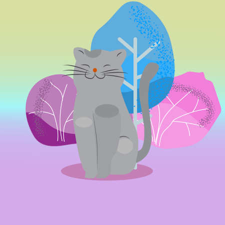 Cartoon cute funny cat, isolated on pastel background, vector illustrationのイラスト素材