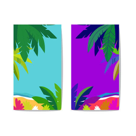 Vector set of abstract background with copy space for text bright vibrant banner, poster, cover design template, social media stories wallpaper with leavesのイラスト素材