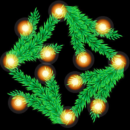 Christmas wreath. Retro abstract banner with Golden Christmas for decorative design with various traditional Christmas accessories, Vector elegant pattern. Happy new year decorationsのイラスト素材