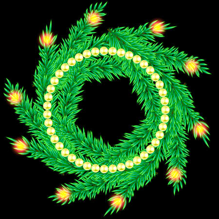Christmas wreath. Retro abstract banner with Golden Christmas for decorative design with various traditional Christmas accessories, Vector elegant pattern. Happy new year decorationsのイラスト素材