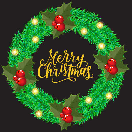 Christmas wreath. Retro abstract banner with Golden Christmas for decorative design with various traditional Christmas accessories, Vector elegant pattern. Happy new year decorationsのイラスト素材