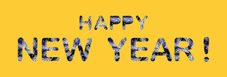 Happy New year text on gold background, created from letters with winter pattern of fir branches, isolated holiday text, vector illustrationのイラスト素材