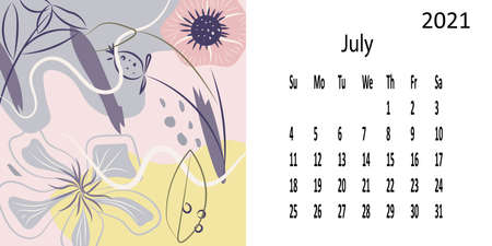 2021 calendar-week starts on Sunday, vector illustrationのイラスト素材