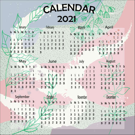 Calendar 2021. Printable creative template. Abstract modern art.  Vector illustrationのイラスト素材