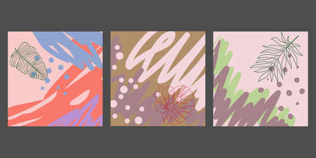 Set of artistic colorful tropical universal cards. Wedding, anniversary, birthday, holiday, party....