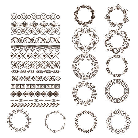 Ornaments, pattern brushes for design, decoration of cards, greetings, banners and messages, vector illustrationのイラスト素材