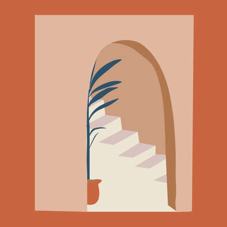 Mediterranean structure, dwelling, house. Elements of architecture and interior design. The southern landscape. Flat vector illustrationのイラスト素材