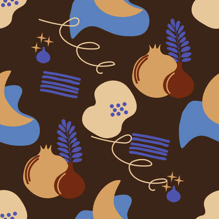 Abstract seamless stylish pattern: night sky, stars, clouds and Moon. Vector illustrationのイラスト素材