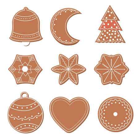 Traditional set of gingerbread and cookies for the holidays New Year and Christmas, vector illustrationのイラスト素材