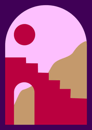 Poster Mediterranean building, dwelling, house. Elements of architecture and interior design. Fantastic color. Flat vector illustrationのイラスト素材
