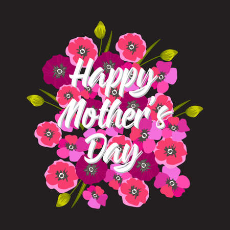 Mother's Day poster decorated with folk elements and floral motifs, vector illustrationのイラスト素材
