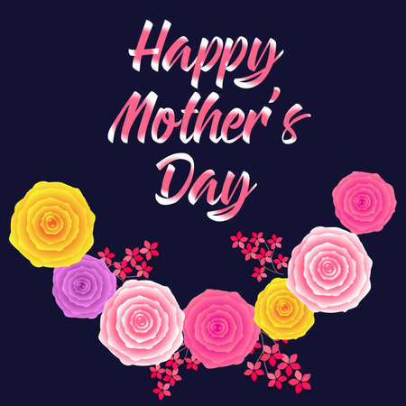 Mother's Day poster decorated with folk elements and floral motifs, vector illustrationのイラスト素材