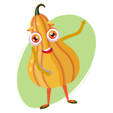 Autumn pumpkin with eyes and legs, funny fairy-tale character, vector illustrationのイラスト素材