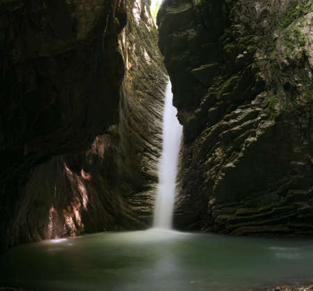Waterfall Svirskij in gorge Svirskom in vicinities of city Sochi in Russiaの写真素材