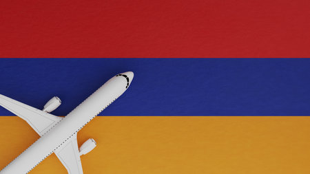 Top Down View of a Plane in the Corner on Top of the Country Flag of Armeniaの写真素材