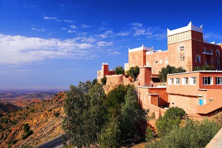 Arab mountain palace (now hotel) in the southern part of Morocco. Very isolated place, top of the mountain.の写真素材