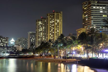 Waikiki at night (Honolulu, Oahu, Hawaii)の写真素材