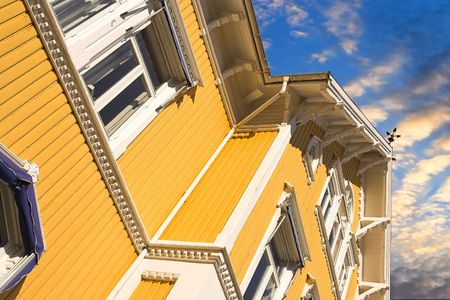 Architectural details from a typical wooden city house in Norwayの写真素材