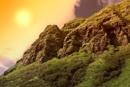 A photo of sunset at the northern part of Oahuの写真素材