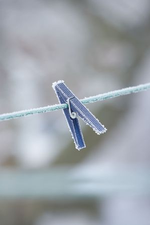 A photo of a clothes-pin a cold winte rdayの写真素材