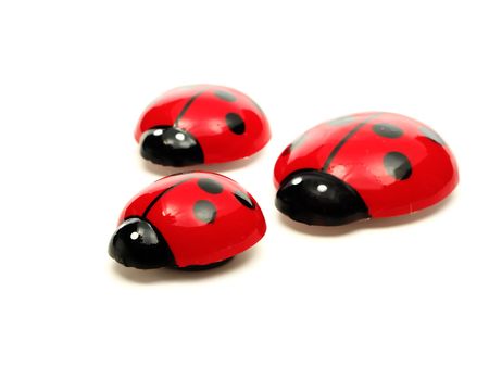 A macro photo of three ladybugs on uniform backgroundの写真素材