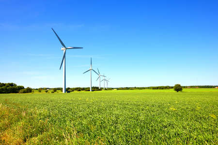 A photo of modern windmills in Denmarkの写真素材