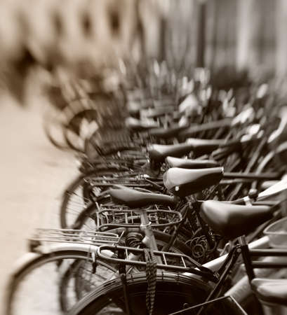 lots of parked bikes. Useful as background.の写真素材
