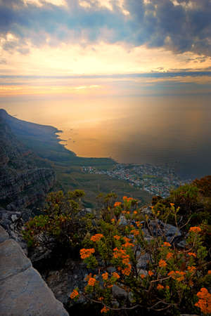 sunset seen from Table Mountain, Cape town, South Africa.の写真素材