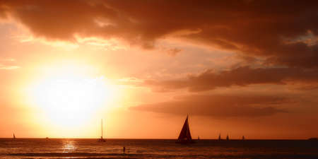 A photo of sunset in Waikiki, Honolulu, Hawaiiの写真素材
