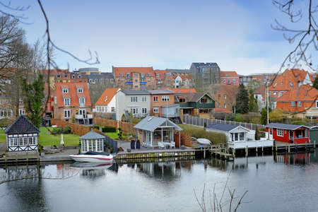 Houses and river in beautiful Danish city  Silkeborg