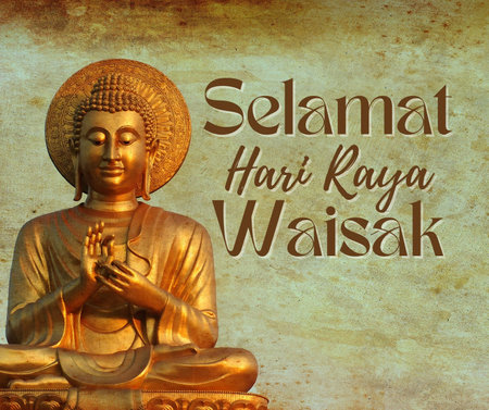 Golden buddha image on old paper background with text, Thailandの写真素材