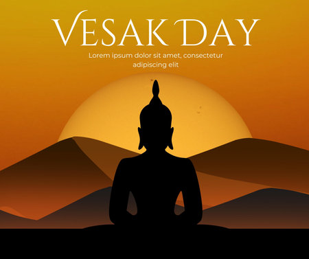 Silhouette of Buddha in the desert at sunset. Vector illustrationの写真素材