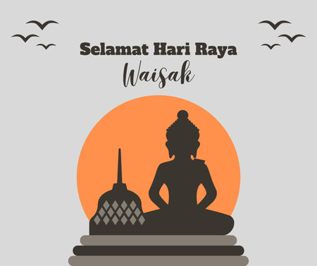 Vector illustration of a background for Buddha Day with a silhouette of a Buddha.の写真素材